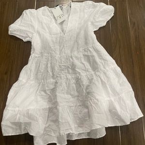 Zara white mini linen poplin dress